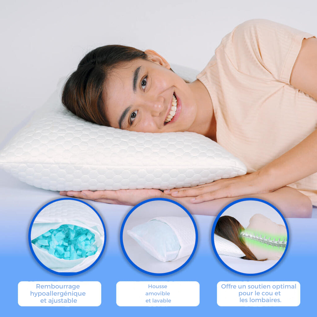 Oreiller Ergosanté™ –Ajustable pour Toutes les Postures : Dos, Côté, Ventre
