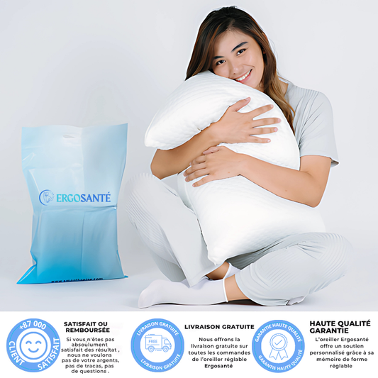 Oreiller Ergosanté™ –Ajustable pour Toutes les Postures : Dos, Côté, Ventre